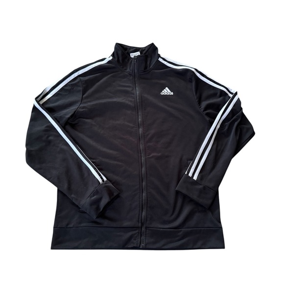 Adidas Youth Size XL (18-20) Full Zip Black White Stripes Track Jacket Pockets - Picture 1 of 5